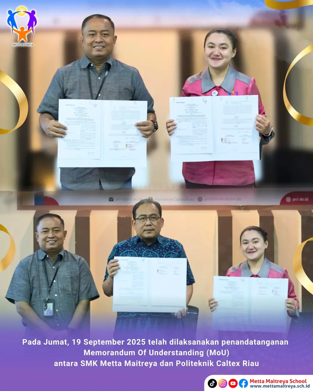 Penandatanganan MoU antara SMK Metta Maitreya dan Politeknik Caltex Riau